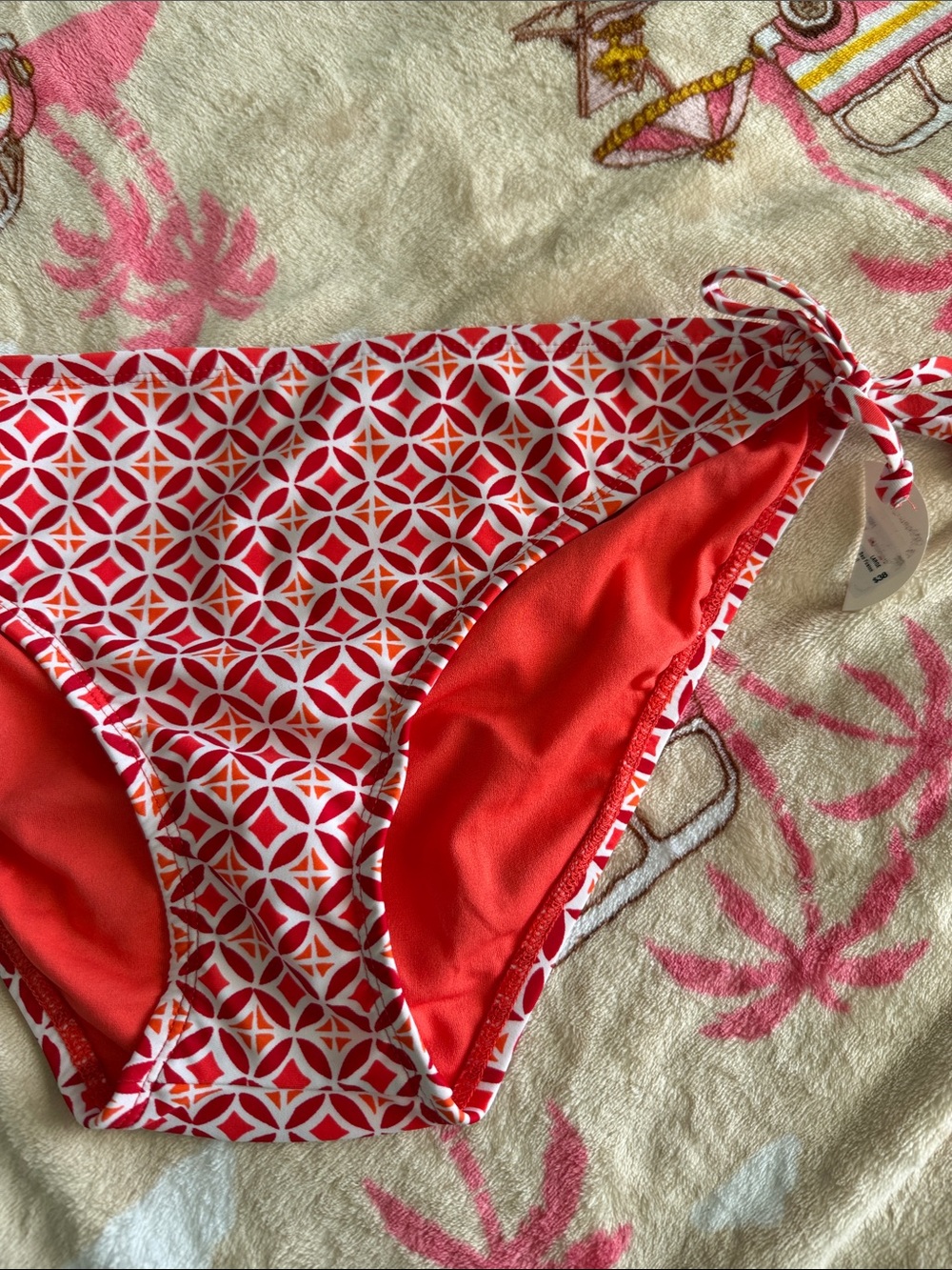 New Coral & Red Geometric Bikini Bottoms Swim Beach Stylus Summer Full Coverage - Picture 4 of 7